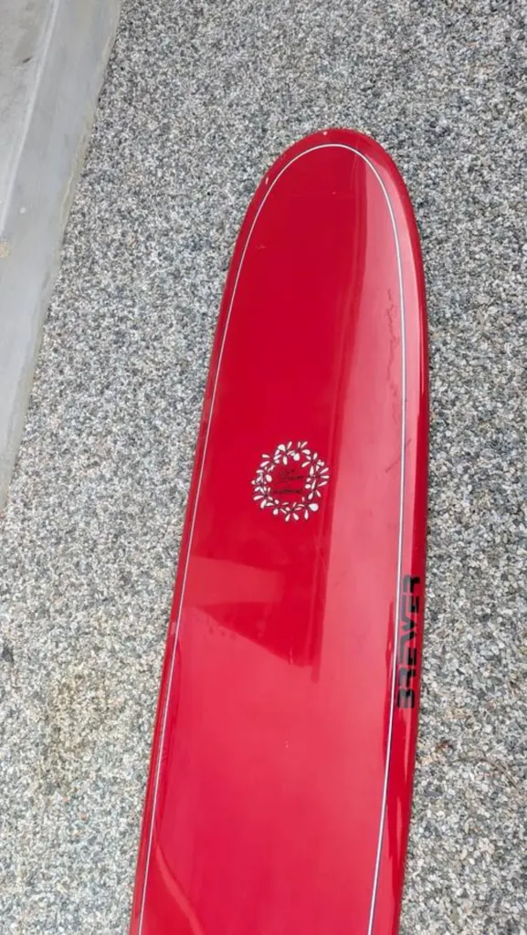 Red Longboard Surfboard Dick Brewer 9'6 Tuflite - Image 2