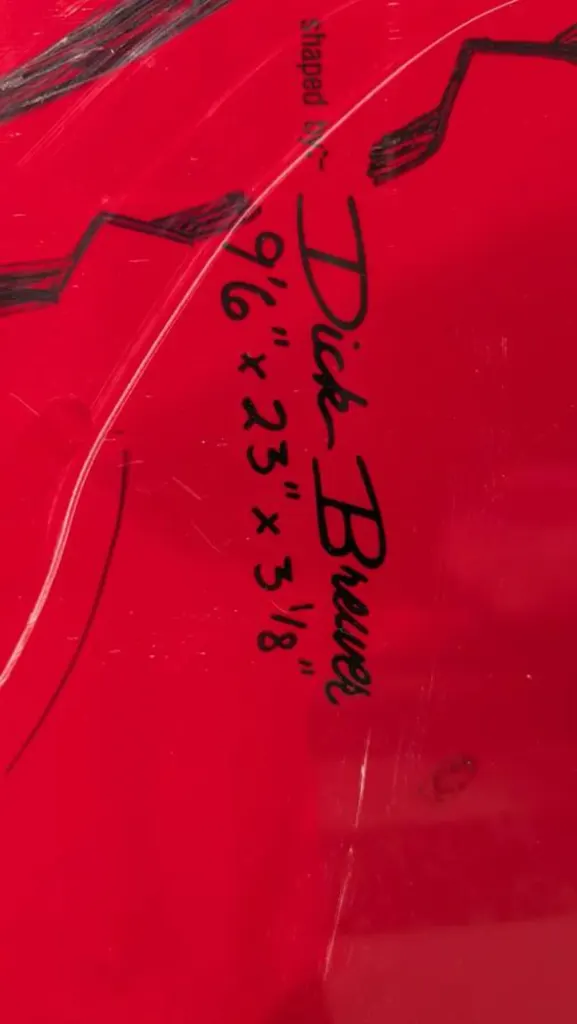 Red Longboard Surfboard Dick Brewer 9'6 Tuflite - Image 4